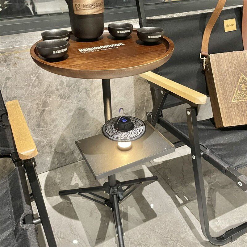 户外露营咖啡厅便携式三脚架折叠桌野营轻便小圆桌茶几重竹复古