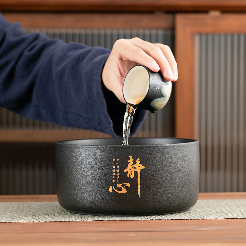 黑陶茶洗特大号功夫茶具配件家用杯洗水洗陶瓷建水茶渣缸水盂笔洗