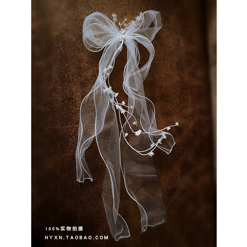 新娘结婚头饰森系超仙蝴蝶结唯美网纱发饰婚礼白纱写真拍照配饰品