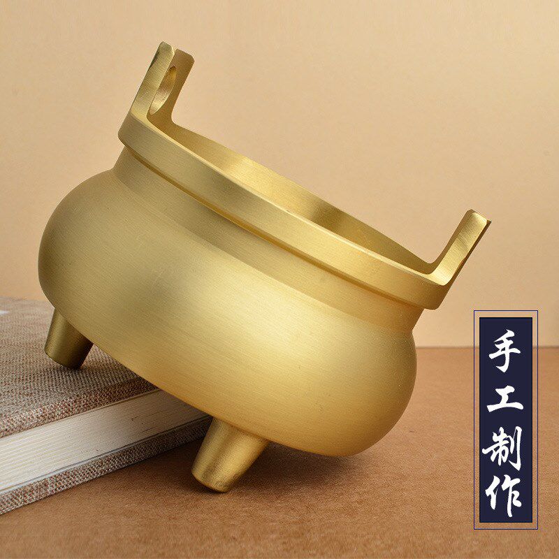 纯黄铜三足鼎香炉摆件客厅家居家中式摆放香薰炉书房桌面烟灰缸