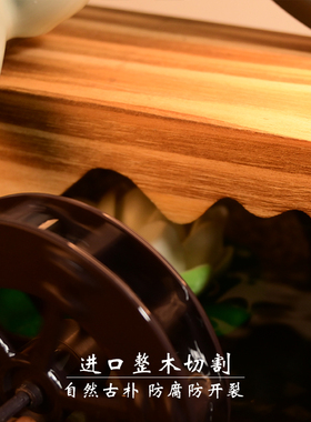 新中式创意客厅招财流水摆件风水轮喷泉桌面生财循环手工陶瓷鱼缸