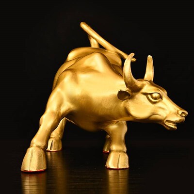 华尔街纯铜牛摆件金牛气冲天工艺品办公室桌牛市全黄铜牛摆件纯铜