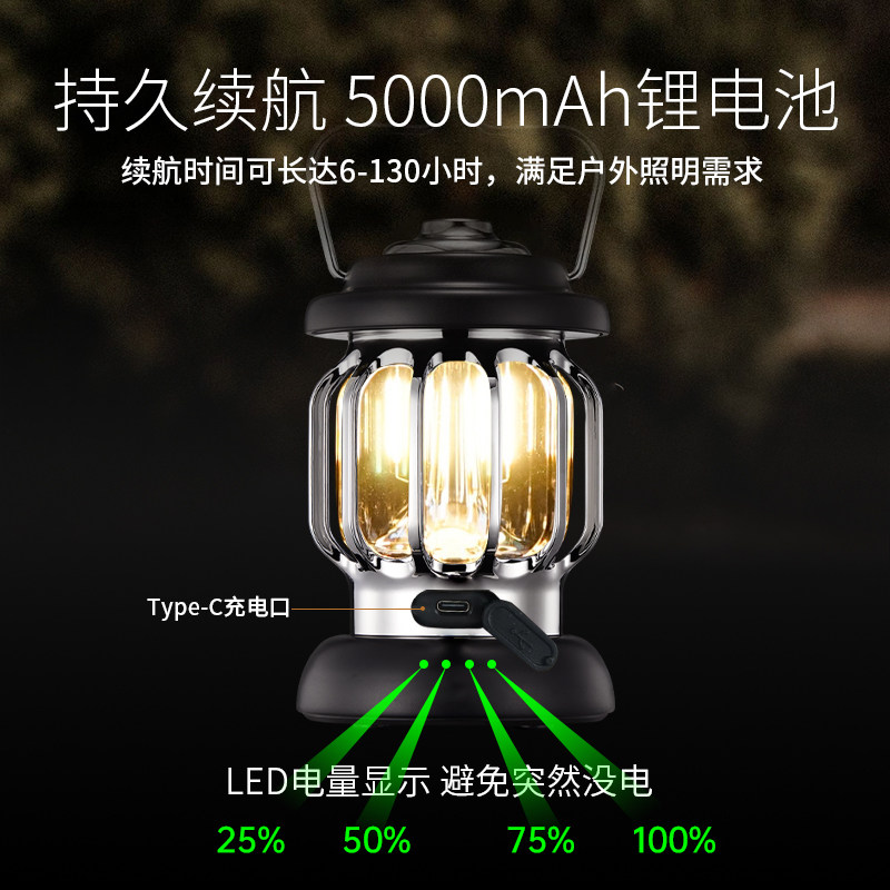 户外露营装备复古帐篷营地灯手提马灯充电式LED超长续航野外照明