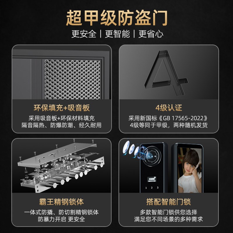 2026新款甲级防盗门家用入户门5D人脸识别猫眼锁全自动安全进户门