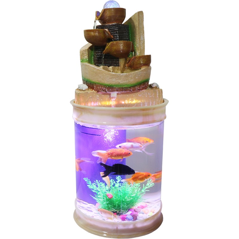 桌面迷你乌龟小型创意懒人流水亚克力圆柱形金鱼缸免换水族箱客厅
