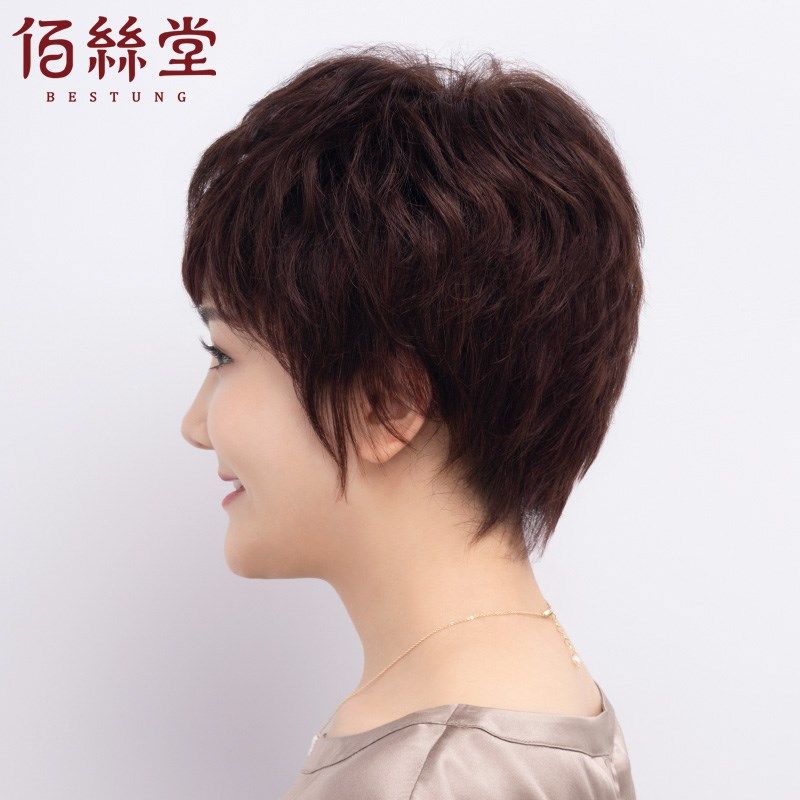 假发短发女中老年短卷发自然蓬松妈妈真发发套全真人发头套假头发