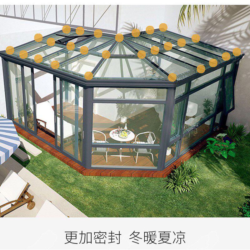 江西九江温室定制断桥铝合金隔热遮阳玻璃房铝包木别墅门窗设计