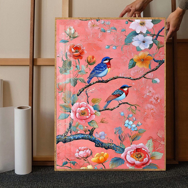 鹊上枝头钻石画 画2025新款客厅新中式飞鸟图贴钻十字绣带框满钻