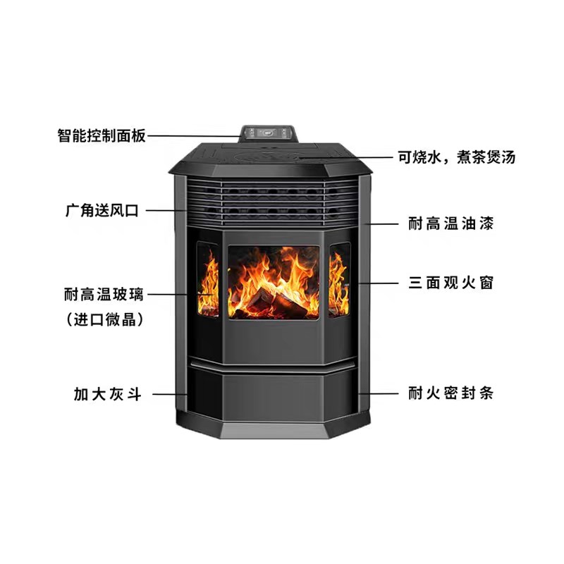 欧式新款木柴颗粒两用生物质取暖炉节能环保室内无烟全自动采暖炉