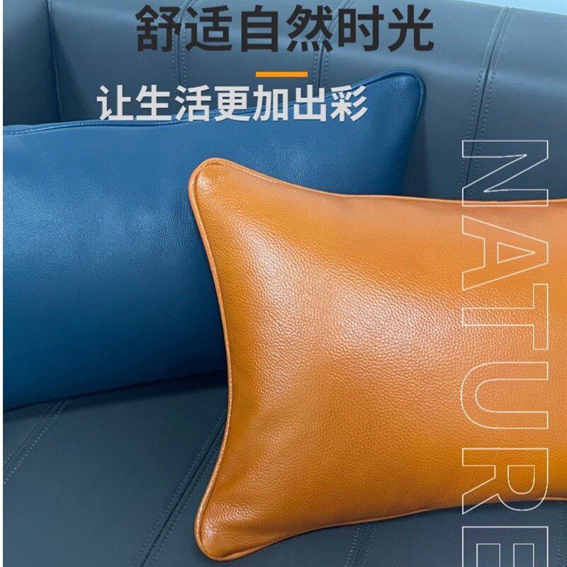 头层牛皮真皮抱枕腰枕黑色棕黄沙发靠垫轻奢方形客厅汽车靠枕定制