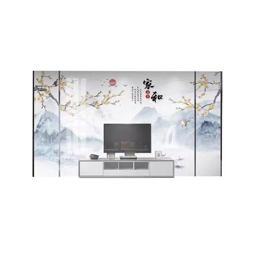 新中式电视背景墙微晶石瓷砖岩板大理石客厅轻奢现代山水画影视墙