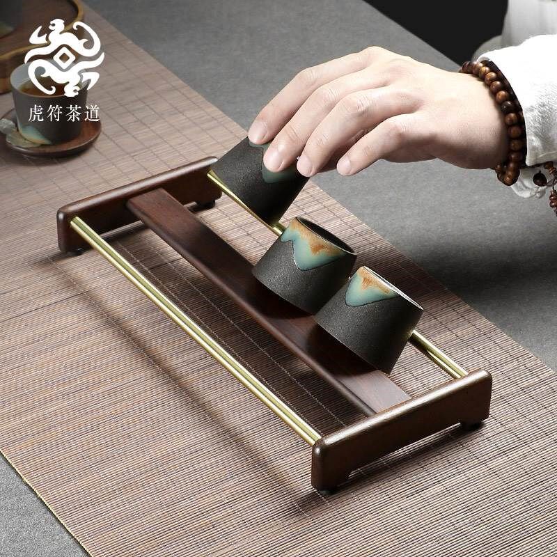 功夫茶具配件实木杯架家用黑檀木质收纳沥水茶杯置物架子茶道用具