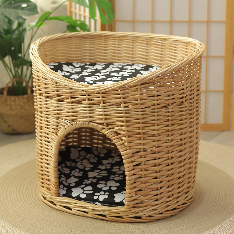藤编猫窝网红猫屋狗窝柳编猫屋猫房子别墅小型犬窝四季通用可拆洗