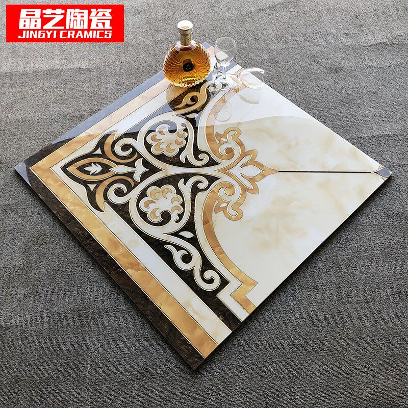 欧式客厅拼花瓷砖走廊过道地砖无限拼微晶石玄关耐磨地心抛晶砖