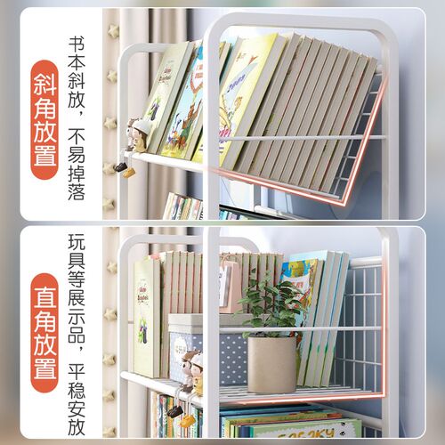 书架落地置物架移动带轮多层家用儿童零食收纳小推车简易铁艺书柜