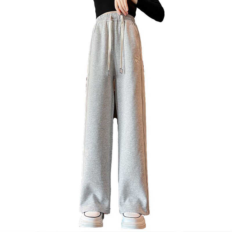 女童裤子春秋外穿2024新款中大童休闲直筒阔腿裤灰色春季儿童卫裤