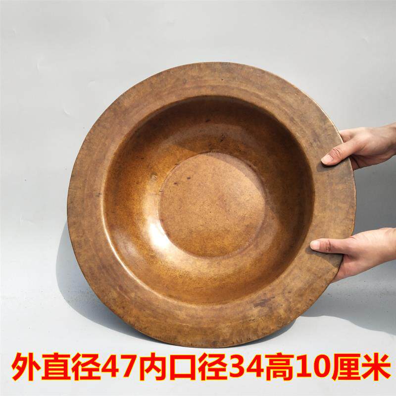 大号铜盆纯铜洗脸盆家用加厚仿古宽边老式取暖烤火泡脚电视剧拍摄