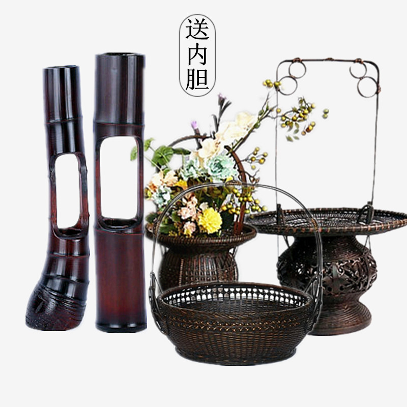 花篮竹篮中华花艺竹筒竹编禅意装饰中式花器插花手工艺品人文花道