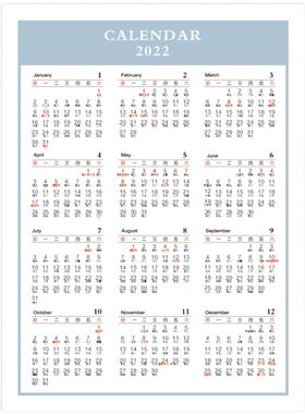 年历2022年日历全年一张加厚纸单张挂历桌面日程A3A4计划表横竖版