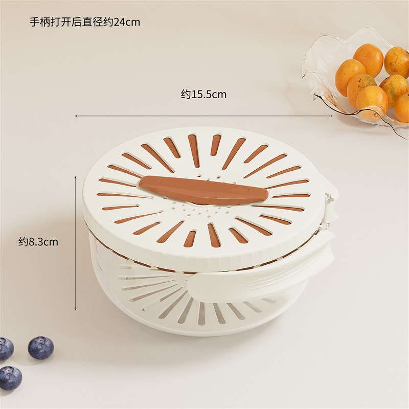 多功能沥水篮洗菜篮带盖折叠手柄洗水果蔬菜厨房设计保鲜碗果篮盆