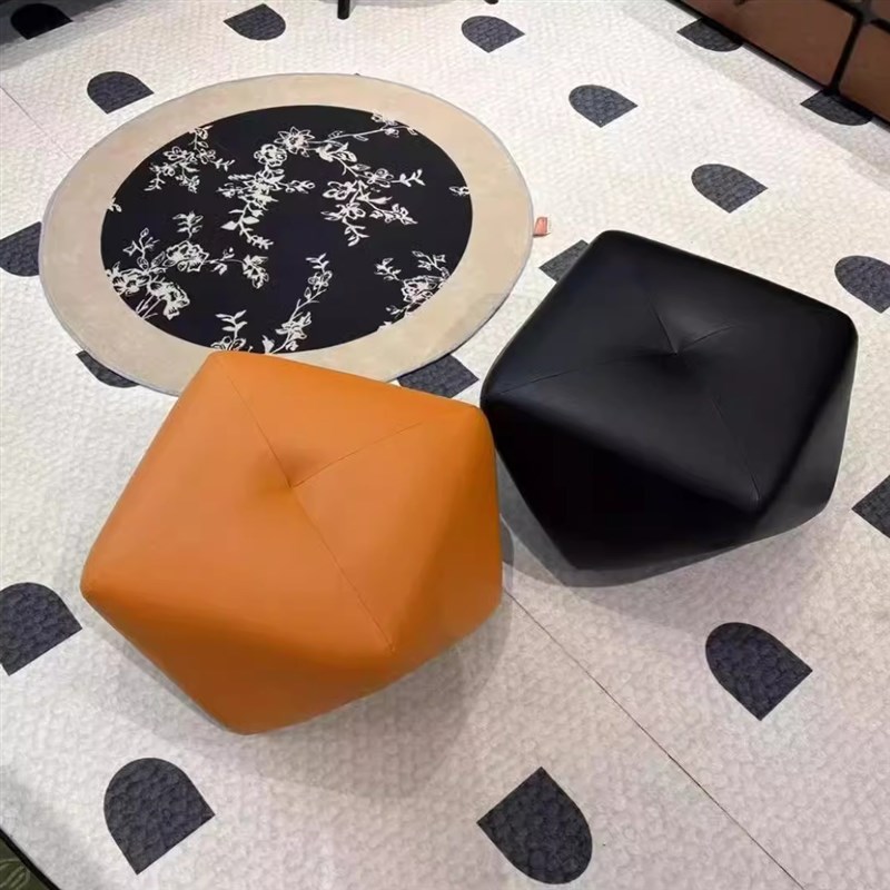 轻奢皮质八角凳客厅沙发凳创意脚踏凳小坐墩家用矮凳换鞋凳子门口