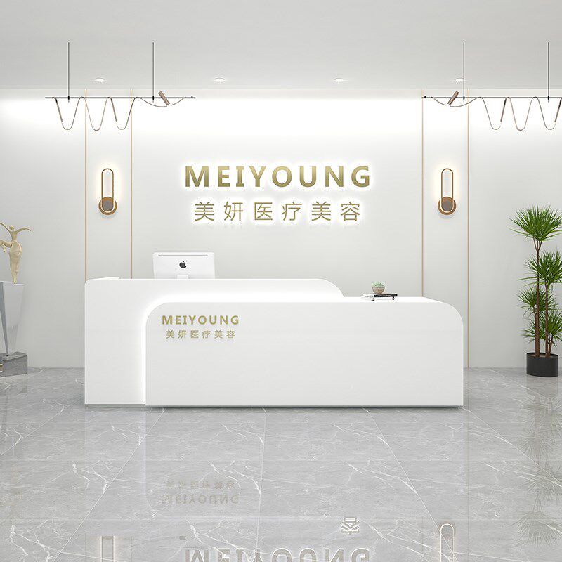 公司办公前台桌烤漆接待台服务收银吧台形象墙免费出具全套效果图