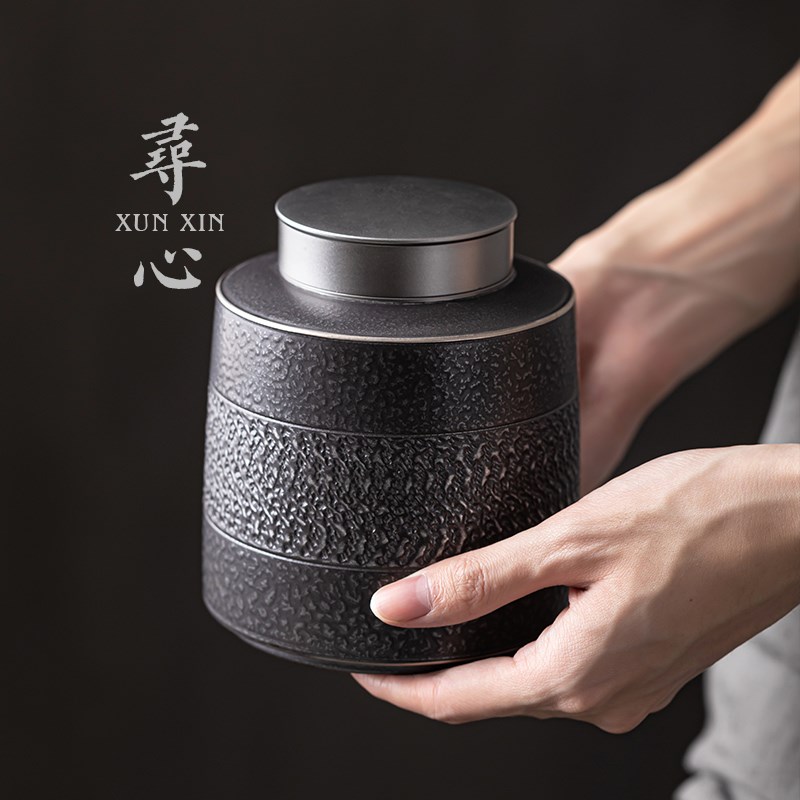 寻心 家用手工跳刀茶叶罐复古密封罐存储罐陶瓷普洱醒茶罐藏茶罐