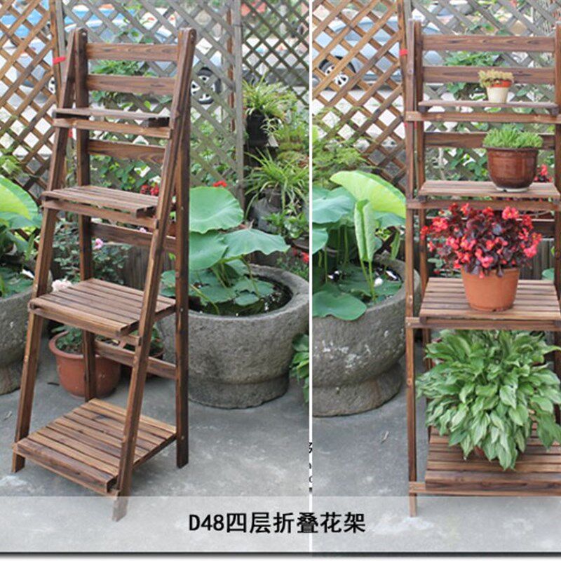 阳台实木花架置物架防腐碳化木多层阶梯折叠木质多肉落地花盆架子