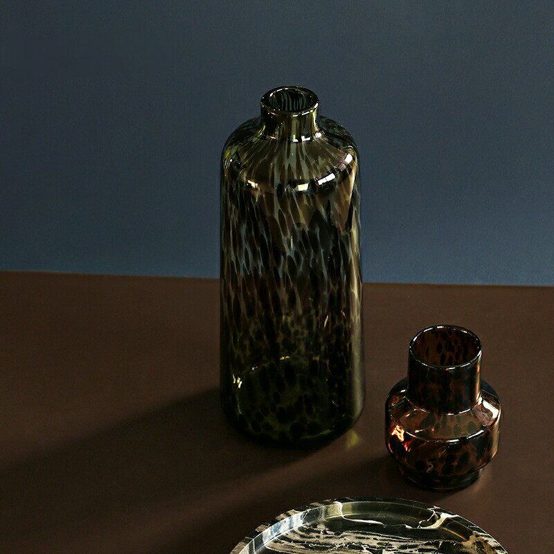 设计师推荐个性欧美野性创意玻璃花瓶灰蓝绿黑豹纹斑点水培插花器