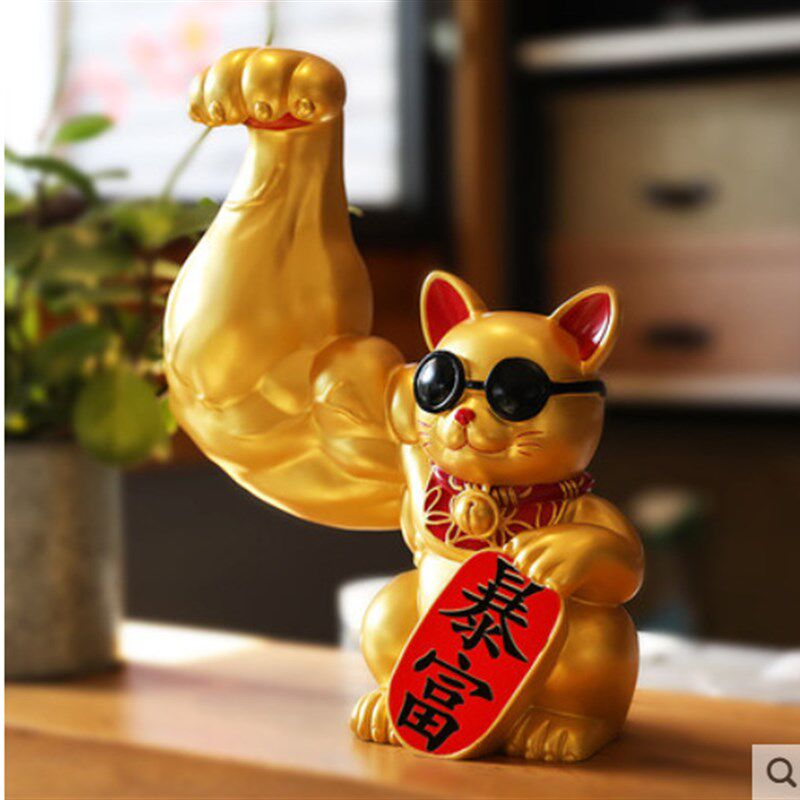 开业摆件大力招财猫麒麟臂劫财猫肌肉巨臂礼物大号礼品高档