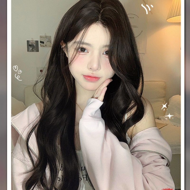 一口喵假发女网红日常中分一字前蕾丝长卷发自然全头套【奶油卷】