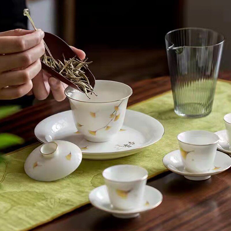 遇见三生有杏日式描金盖碗茶杯茶碗茶具家用公司送礼高档礼盒套组
