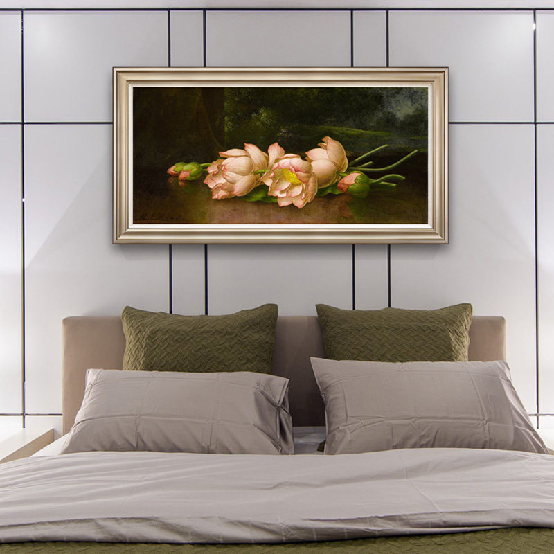 荷花与山水画 赫德美式花卉风景油画版画欧式餐厅客厅卧室装饰画