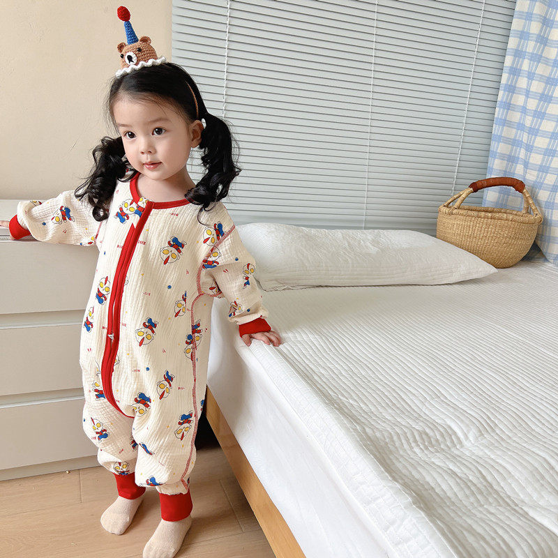 婴儿睡袋儿童防踢被子神器春秋夏季薄款宝宝纱布连体睡衣四季通用