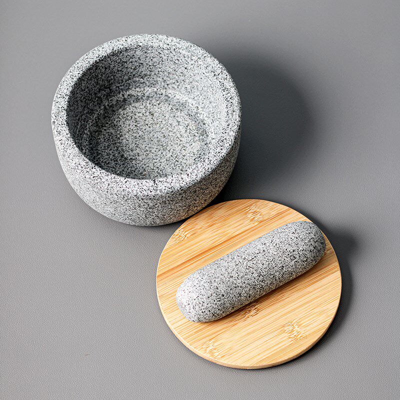 刻之禹刻竹盖花岗岩杵石臼捣泥捣蒜器香料研磨器石盅对窝擂辣椒钵
