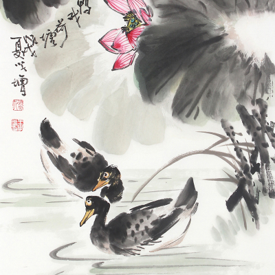 手绘花鸟荷花国画客厅家居别墅装饰画荷塘客厅卧室餐厅走廊水墨画