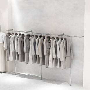 服装店展示架童装女装壁挂式墙上货架正挂不锈钢银色侧挂内衣架子