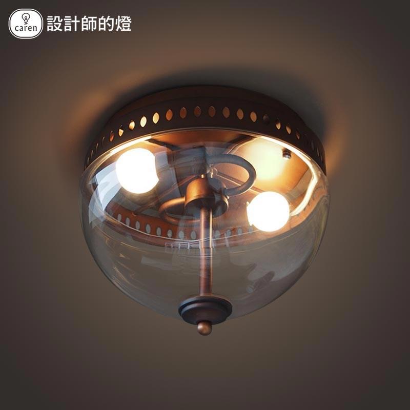 美式乡村复古创意餐厅酒吧咖啡厅工业风过道铁艺玻璃六角形吸顶灯