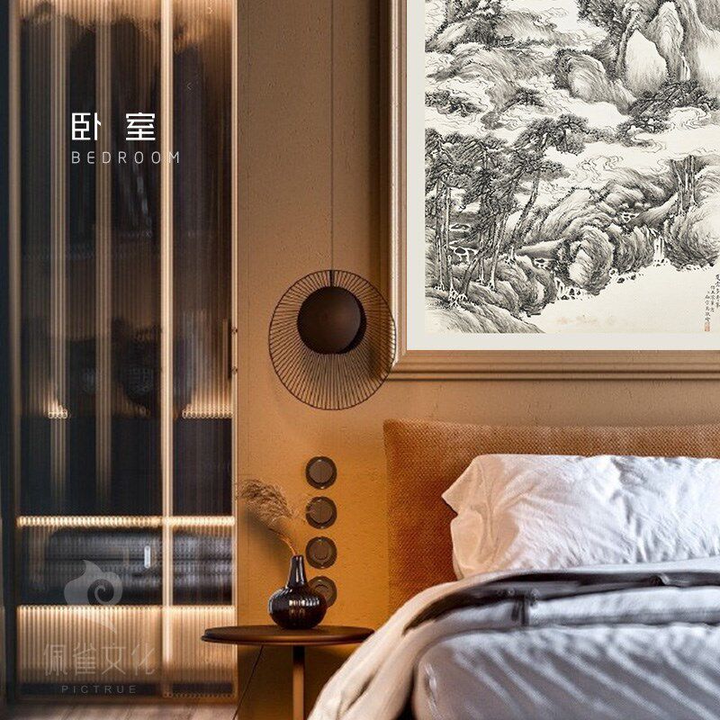 山水挂画励宗万仿王蒙夏云多奇峰新中式玄关客厅背景装饰油画布