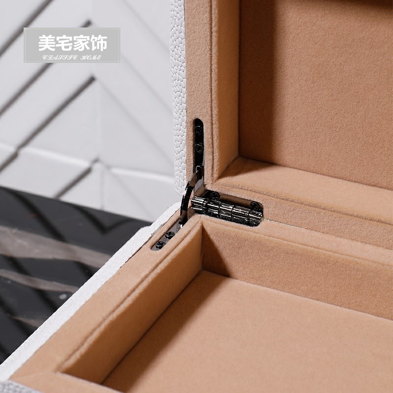 白色皮质极简首饰盒样板房装饰盒卧室书房床头柜梳妆台收纳盒摆件