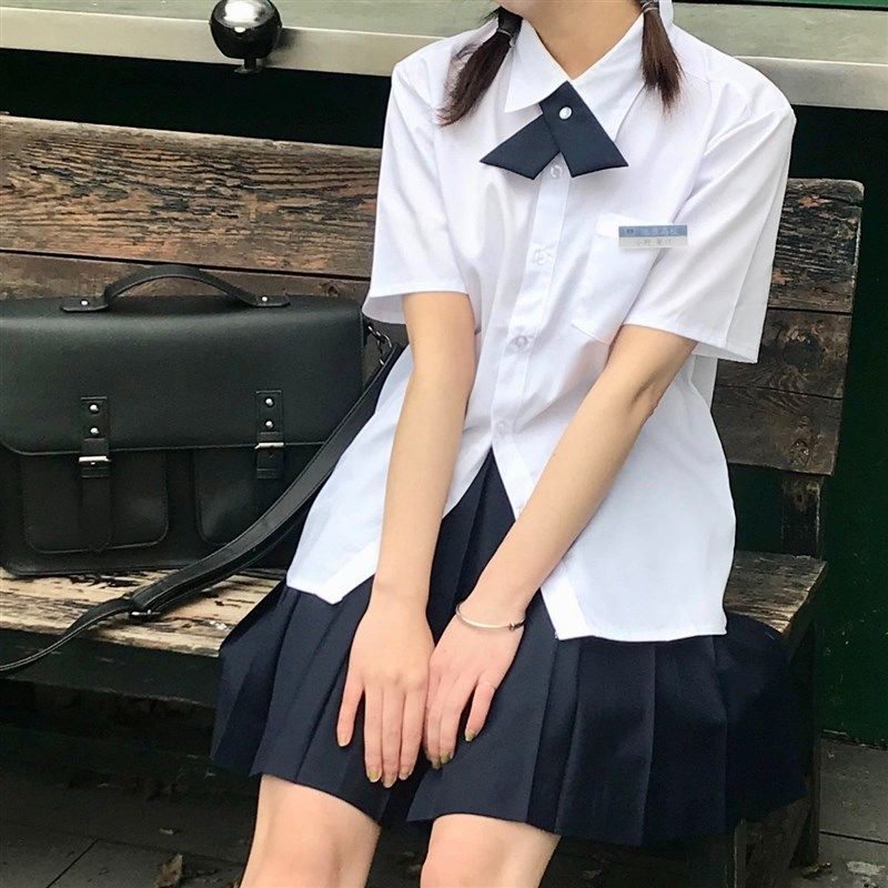 学生短袖衬衫套装百褶半身长裙中长款大码jk制服班服学院风女春夏
