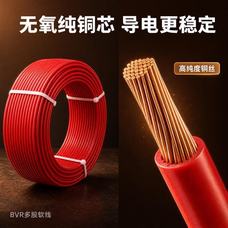 国标纯铜电线ZCBVR1.5/2.5/4/6平方电线铜芯多股软线阻燃家用铜线