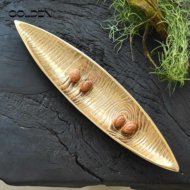 印度进口长条形金属果盘长方形水果托盘样板间茶几软装饰品摆件
