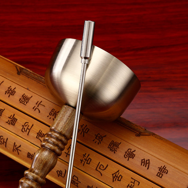 台湾绿檀引磬纯铜罄木柄引庆法器佛堂用品家用实木直杆引磬引擎