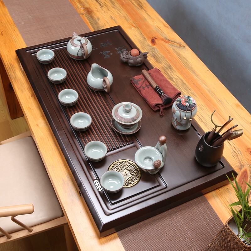 整块乌檀木茶盘实木茶台大小号中式原木简约家用排水茶海功夫茶具