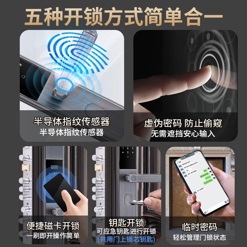苏宁别墅大门指纹锁双开门智能锁家用防盗密码锁欧式入户铜门2392