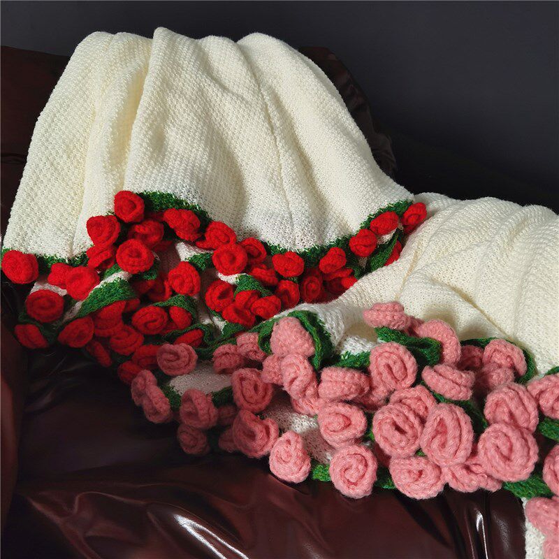 【成品】玫瑰花束毛毯沙发午睡毯披肩四季手捧花手工钩织花送朋友