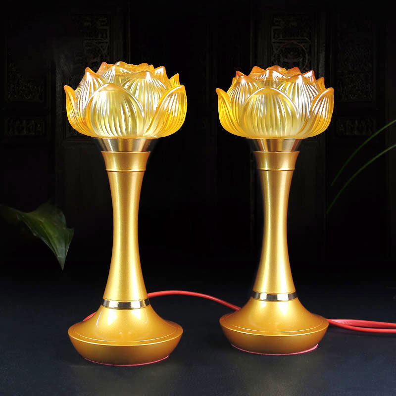 LED七彩莲花灯水晶琉璃家用供灯佛前插电荷花灯长明灯供佛灯 一对