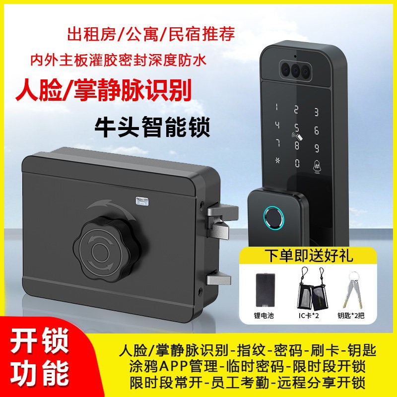 人脸识别牛头锁指纹密码公寓农村大门防雨指纹门锁老式铁门电子锁
