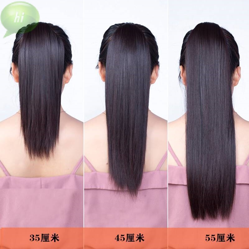马尾假发真发抓夹后脑勺女2024新款高绑带黑长直发夹棕色长发自然图片